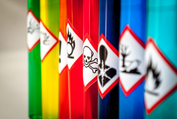 A line of containers with hazardous contents