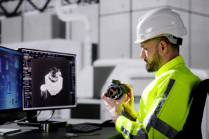 Software Programmer Or Coder Man Using Office Computer for radiographic inspection